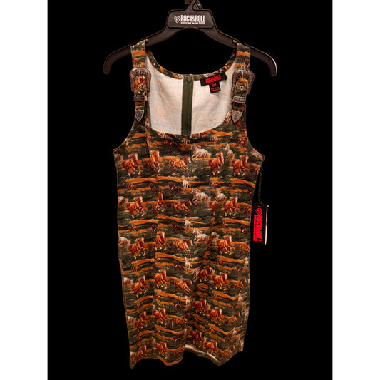 Rock & Roll Women's Horse Print Tapestry Mini Dress - Moss Green