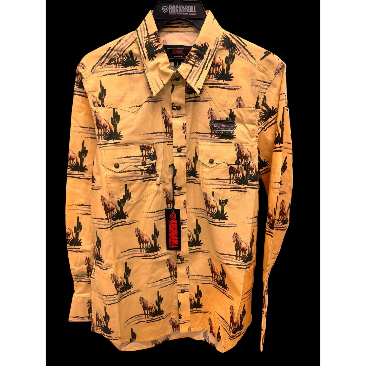 Rock & Roll Men's Novelty Printed Long Sleeve Snap Shirt - Brown