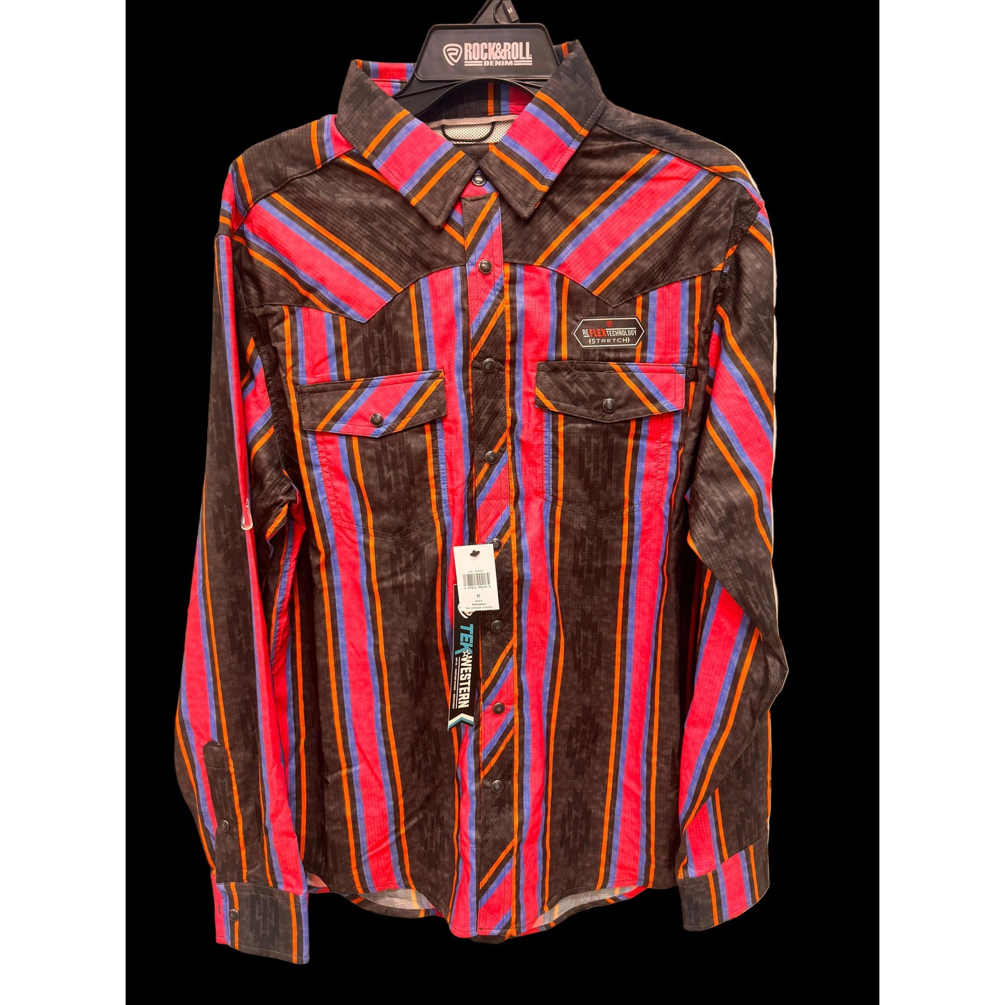 Rock & Roll Men's Tek Ripstop Long Sleeve Stripes Print Shirt - Black