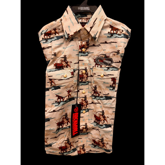 Rock & Roll Boy's Novelty Printed Long Sleeve Snap Shirt - Teal