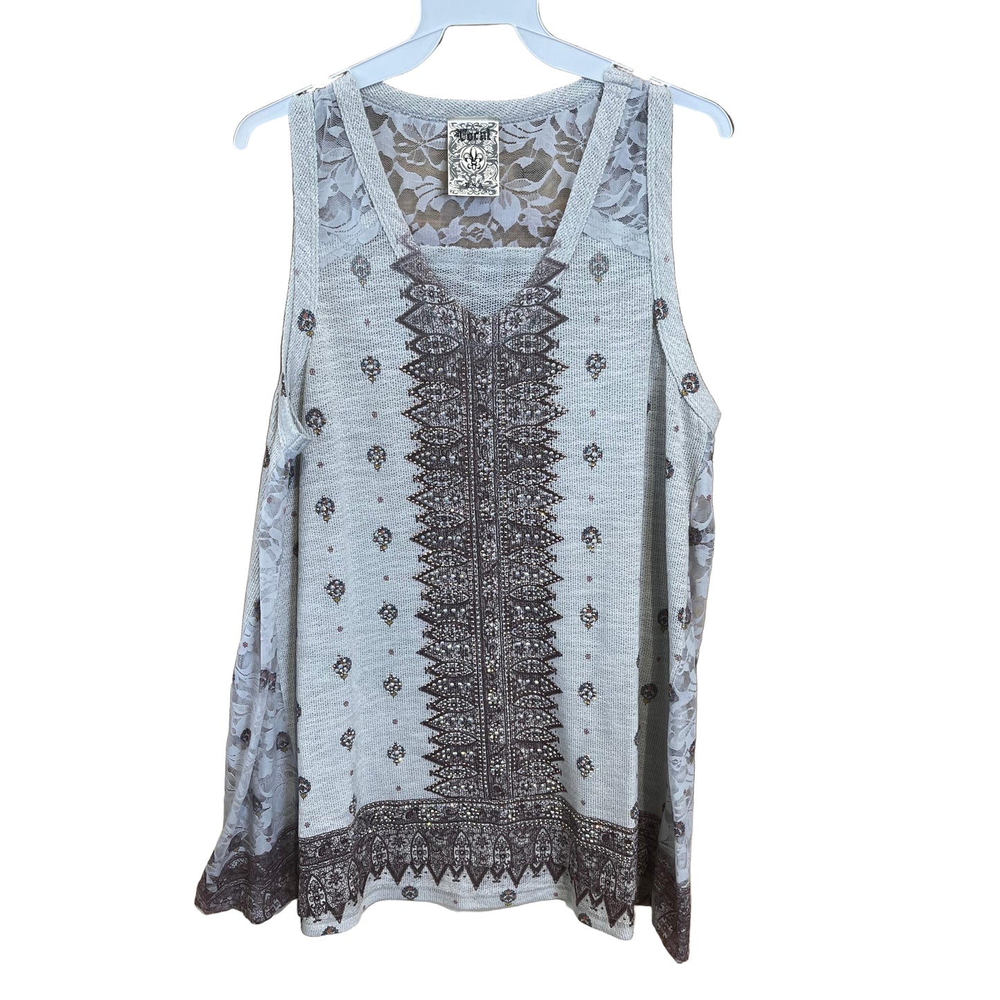 Vocal Apparel Crochet Lace Contrast Print Shirt- Assorted Colours