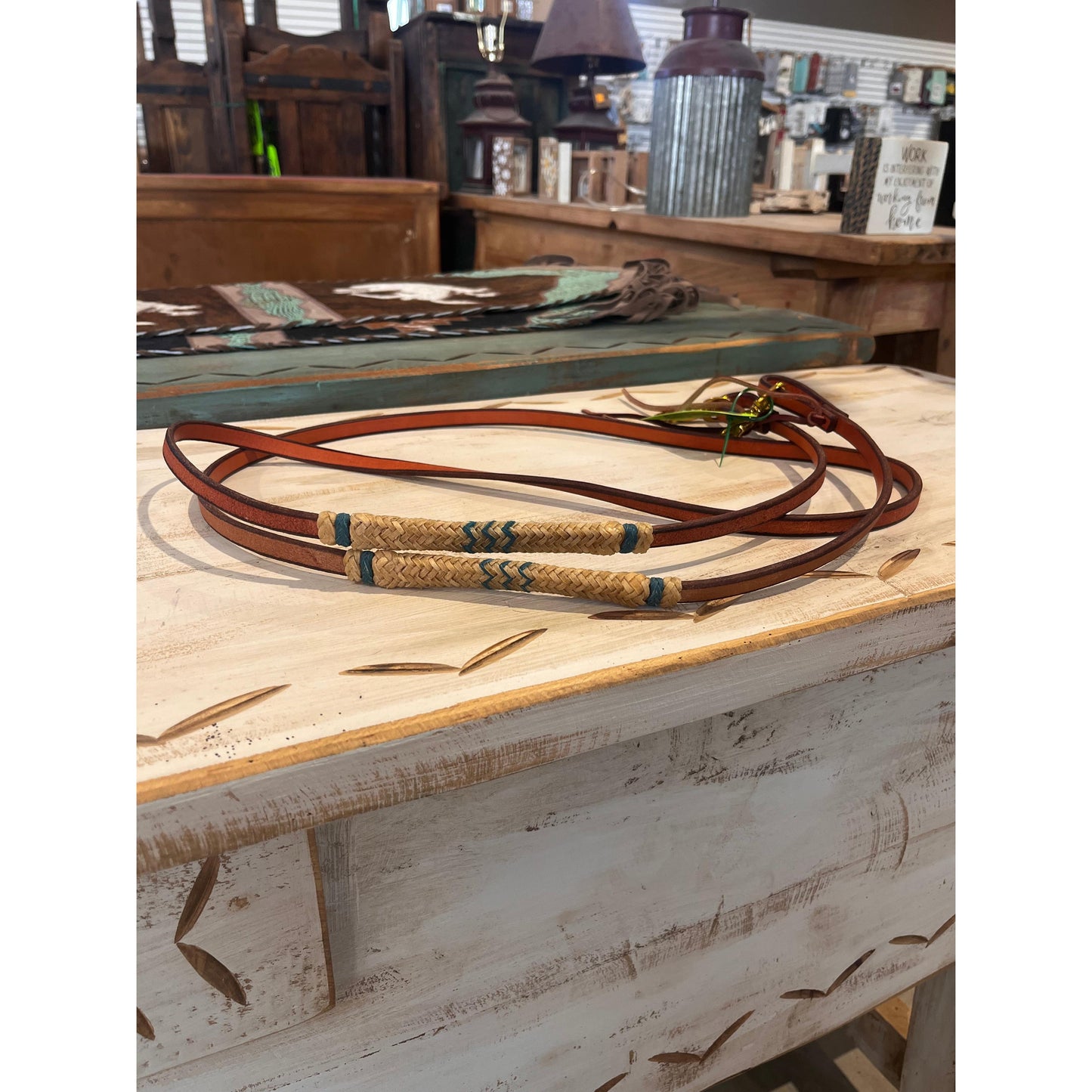 Irvine's Roping Rein - 1/2"x 8' Rawhide w/Turquoise