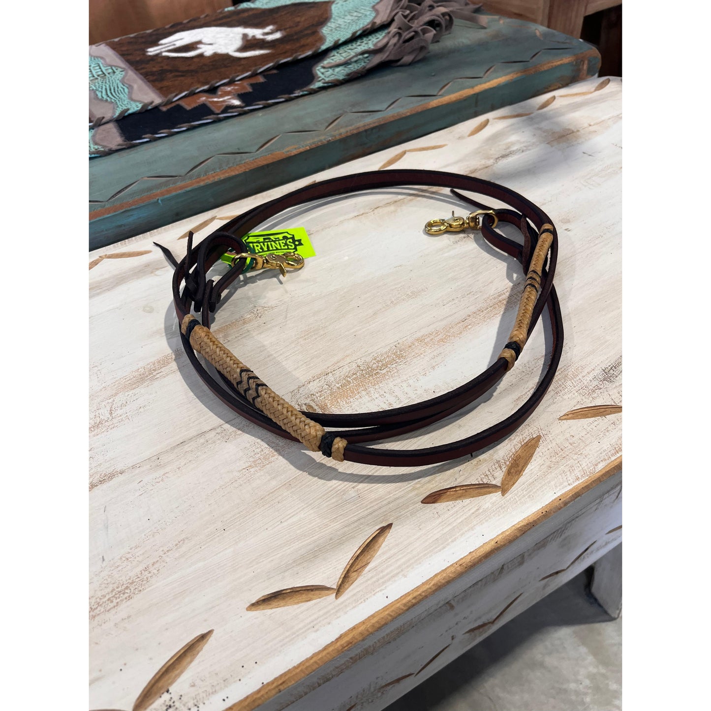 Irvine's Roping Reins 1/2" x8 Rawhide/Black Accents