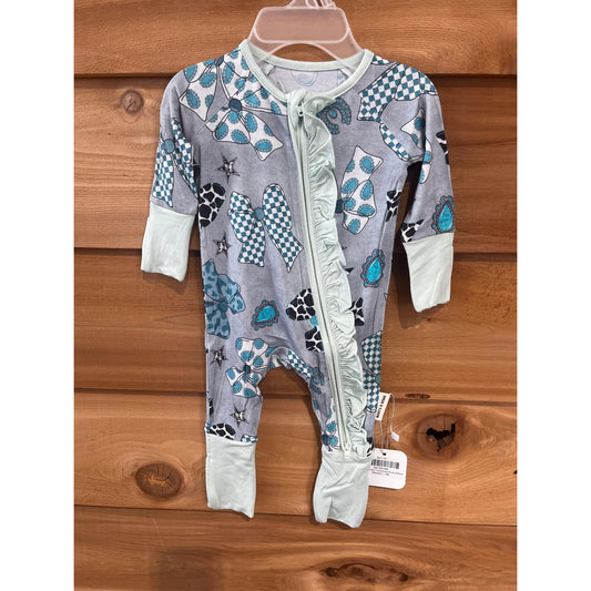 Boots & Bows Turquoise Bows Infant Sleepers