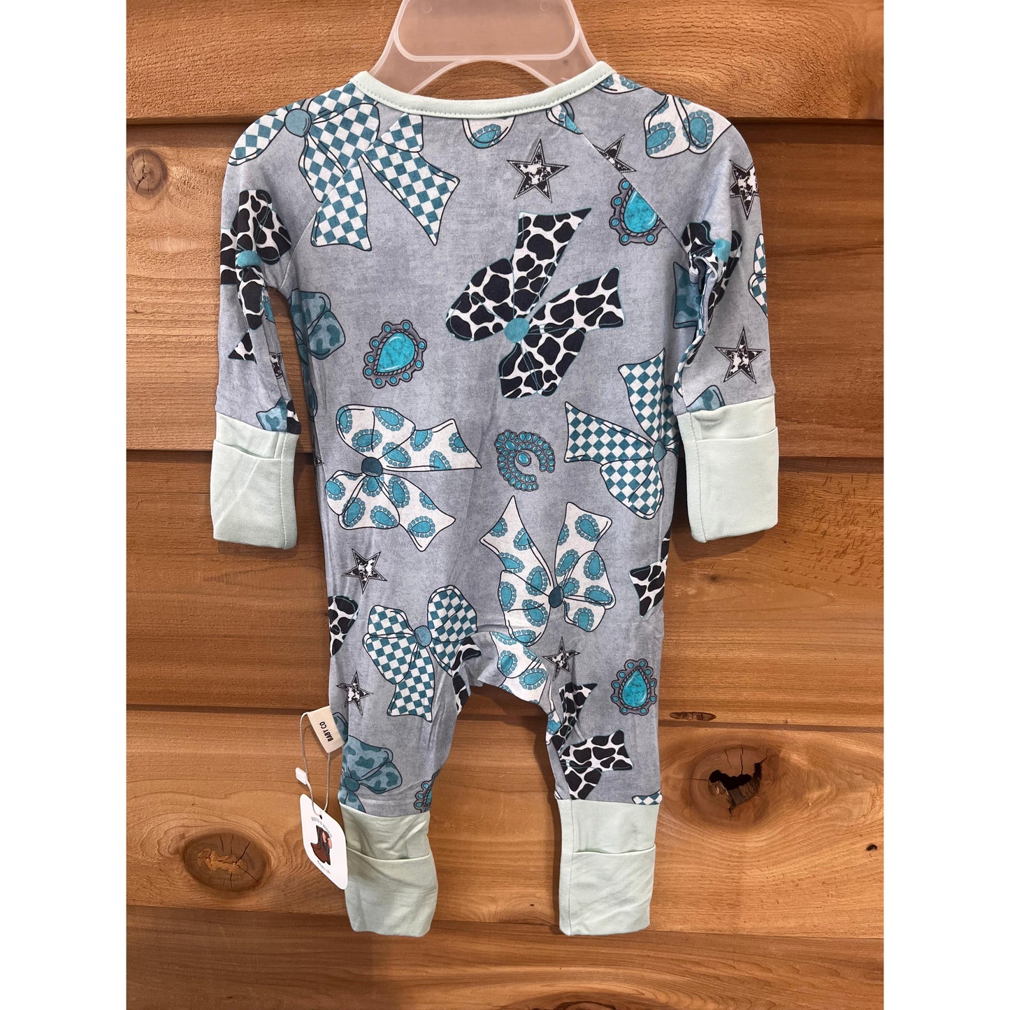 Boots & Bows Turquoise Bows Infant Sleepers
