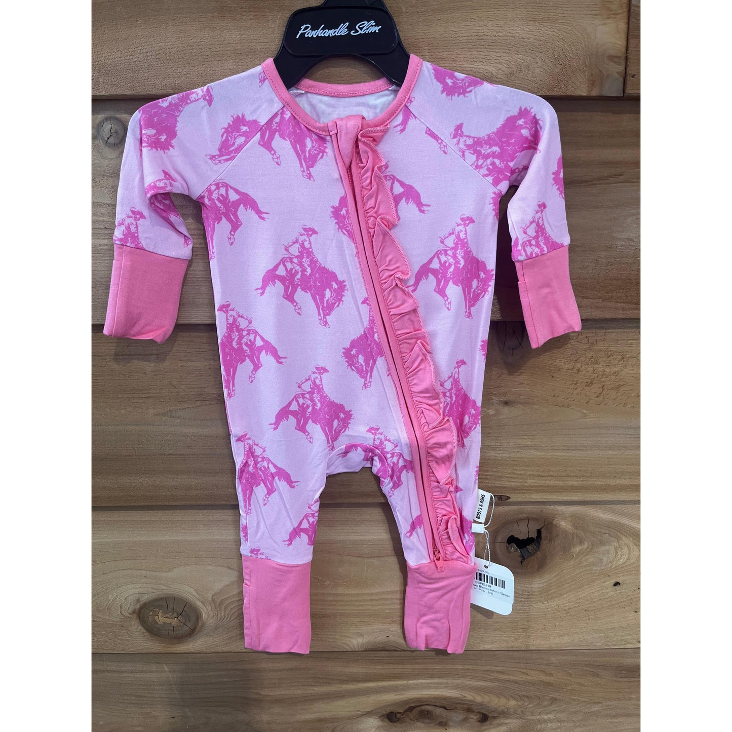 Boots & Bows Broncs Infant Sleeper- Pink