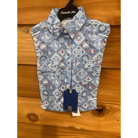 Rock & Roll Girl's Long Sleeve Print Snap Shirt- Blue