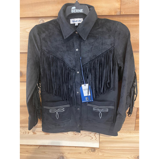 Rock & Roll Women's Fringed Yoke Shacket- Black