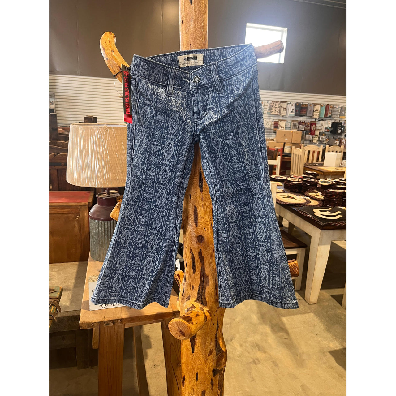 Rock & Roll Girls Blue Aztec Print Button Flare Pants