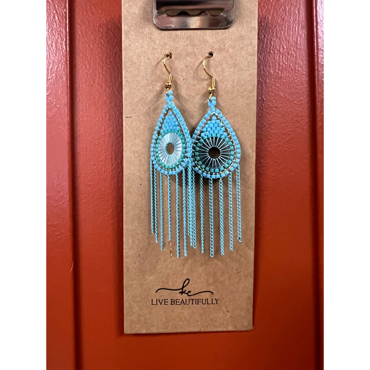 Live Beautifully Earrings - Woven Beaded Turquoise