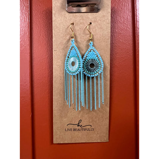Live Beautifully Earrings - Woven Beaded Turquoise