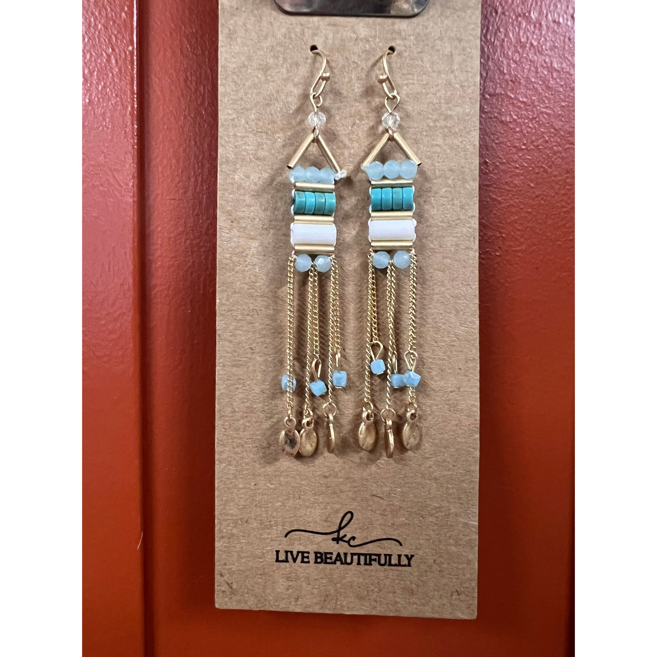 Live Beautifully Earrings - Turquoise Beaded Bars