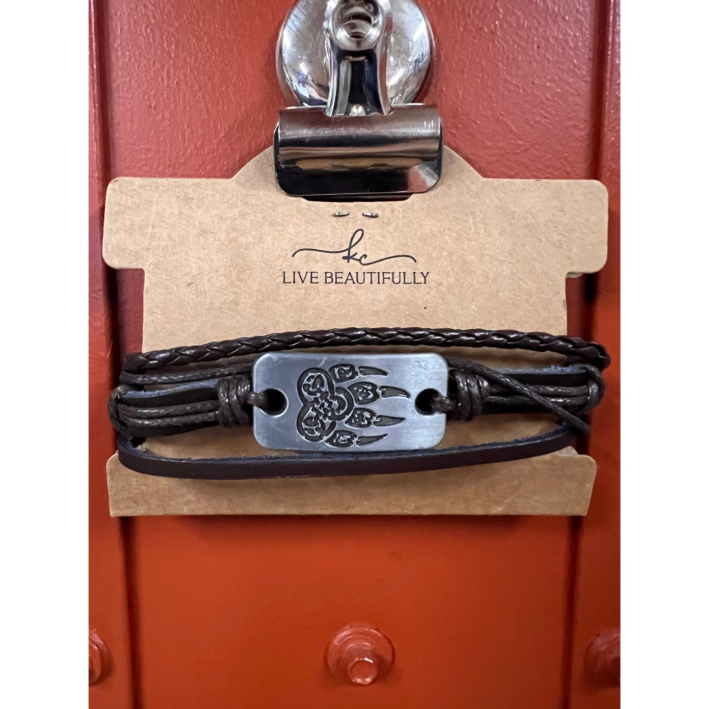 KC Gifts Live Beautifully Claw Leather Bracelet