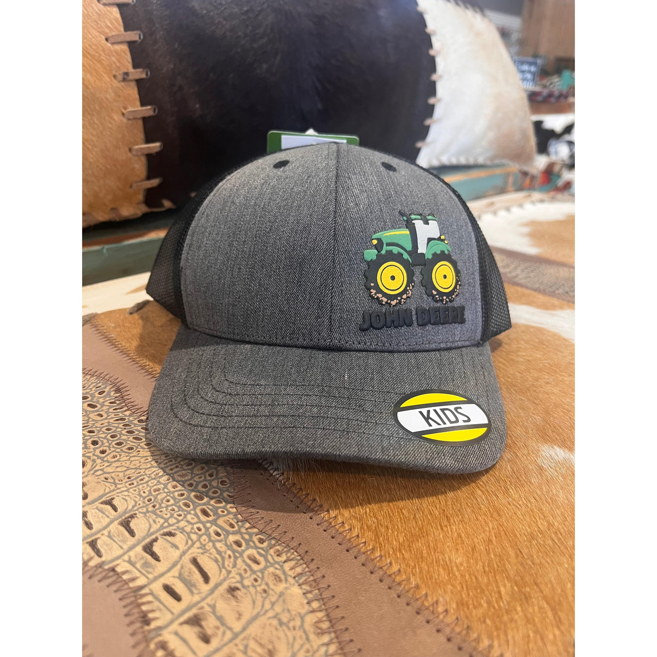 John Deere Kid's Rubber Tractor Print Cap - Charcoal