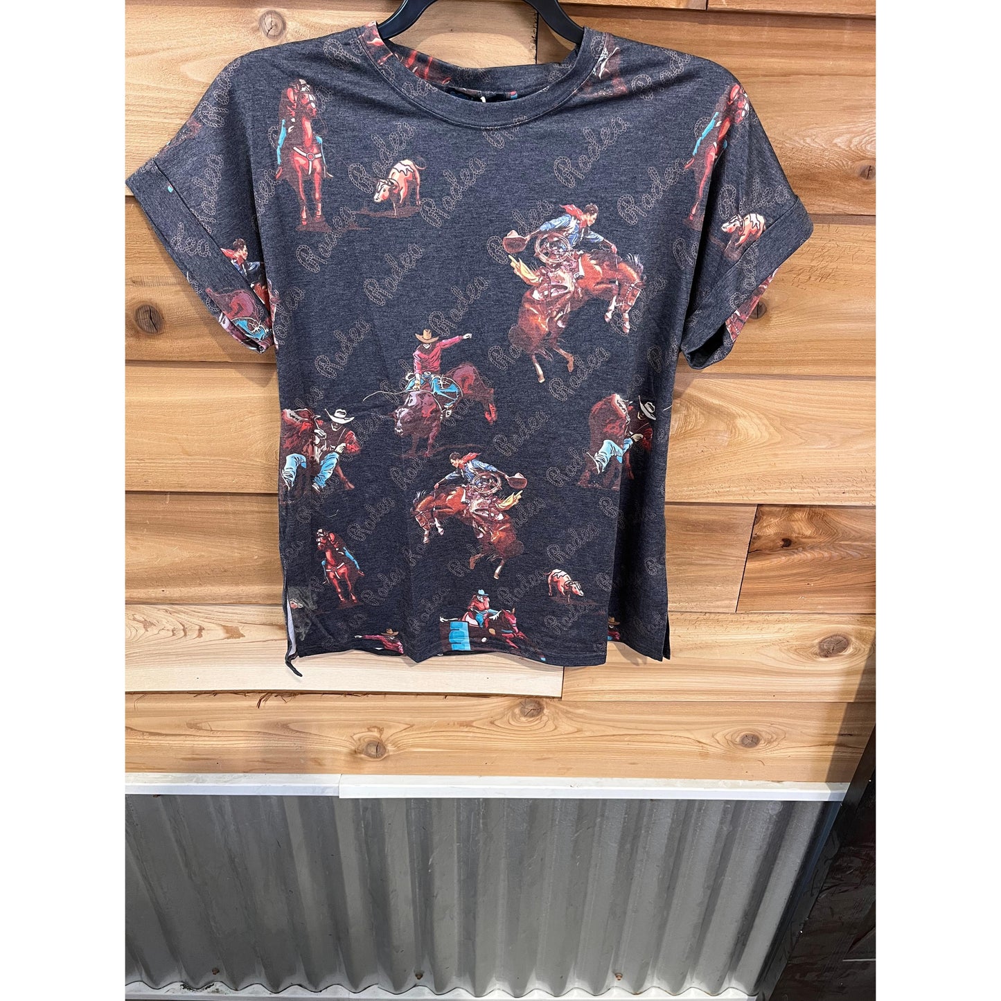 Fashion Express Women's Short Sleeve Rodeo Tee Shirt- Black