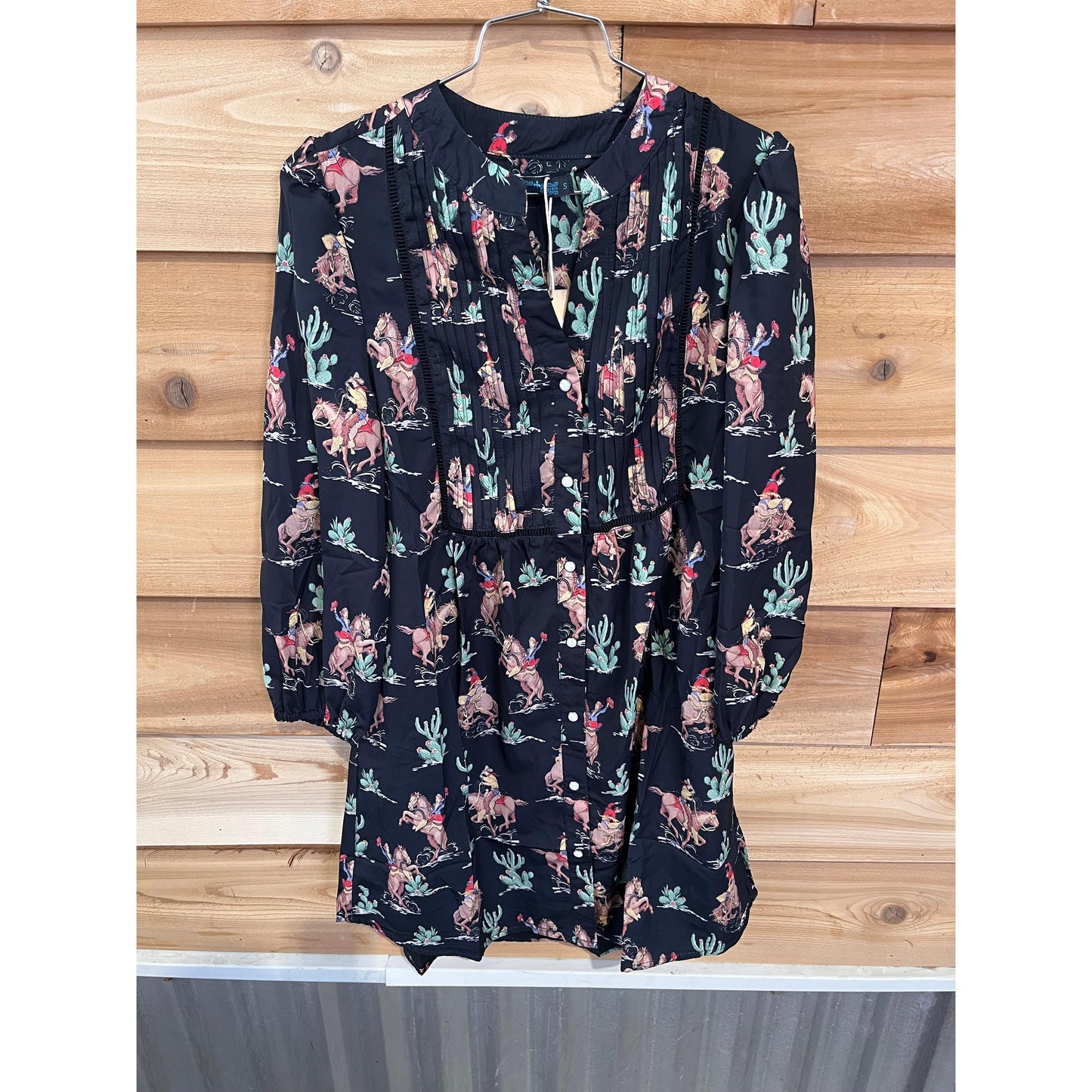 Fashion Express Women's Western Cactus Dress- Black