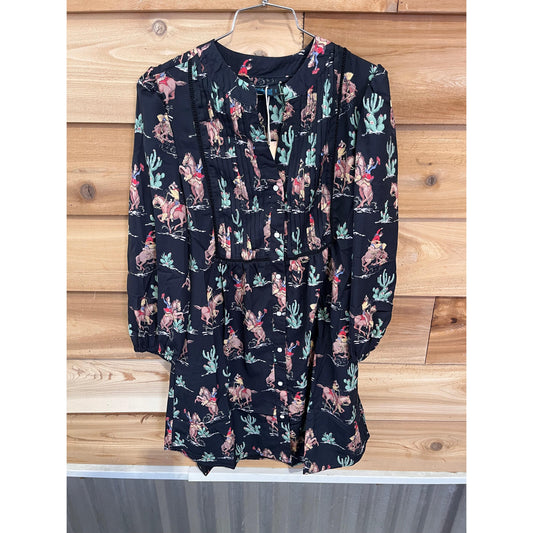 Fashion Express Women's Western Cactus Dress- Black