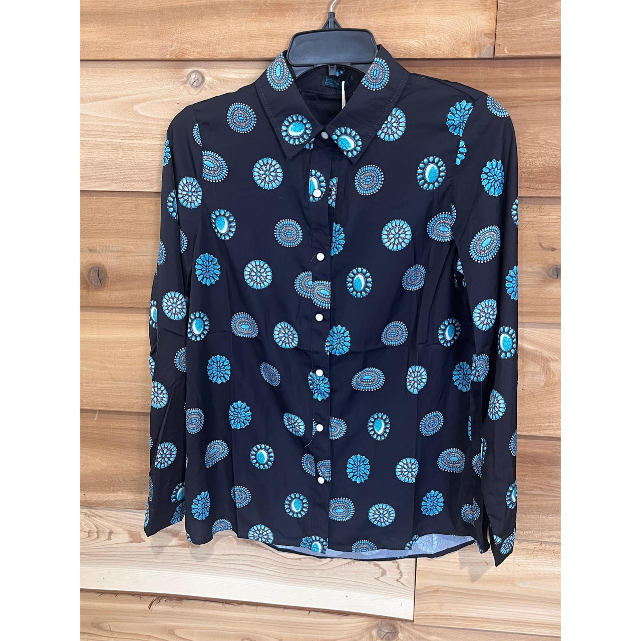Fashion Express Women's Jewelry Button Up Shirt - Black