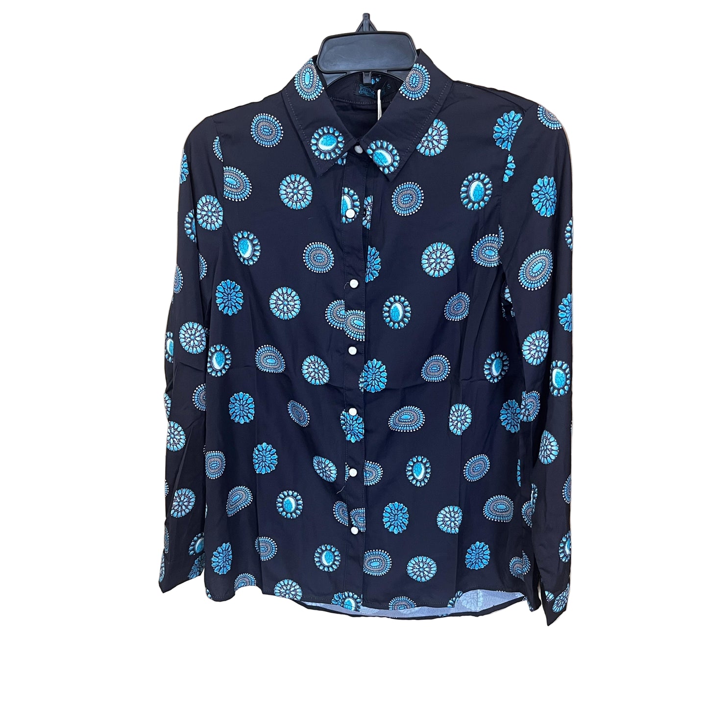 Fashion Express Women's Jewelry Button Up Shirt - Black