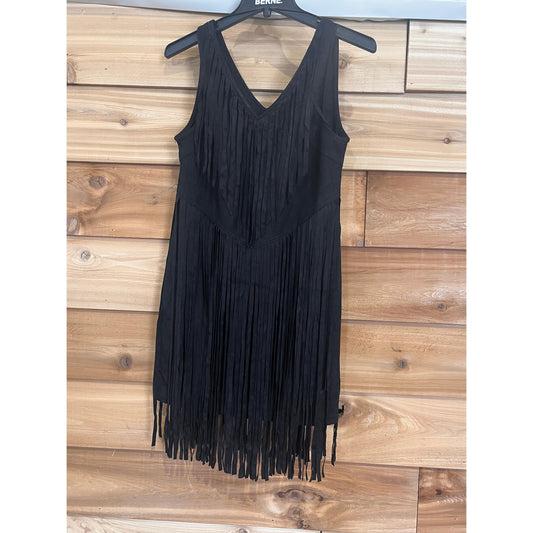 Fashion Express Women's Two Layered Fringe Dress - Black