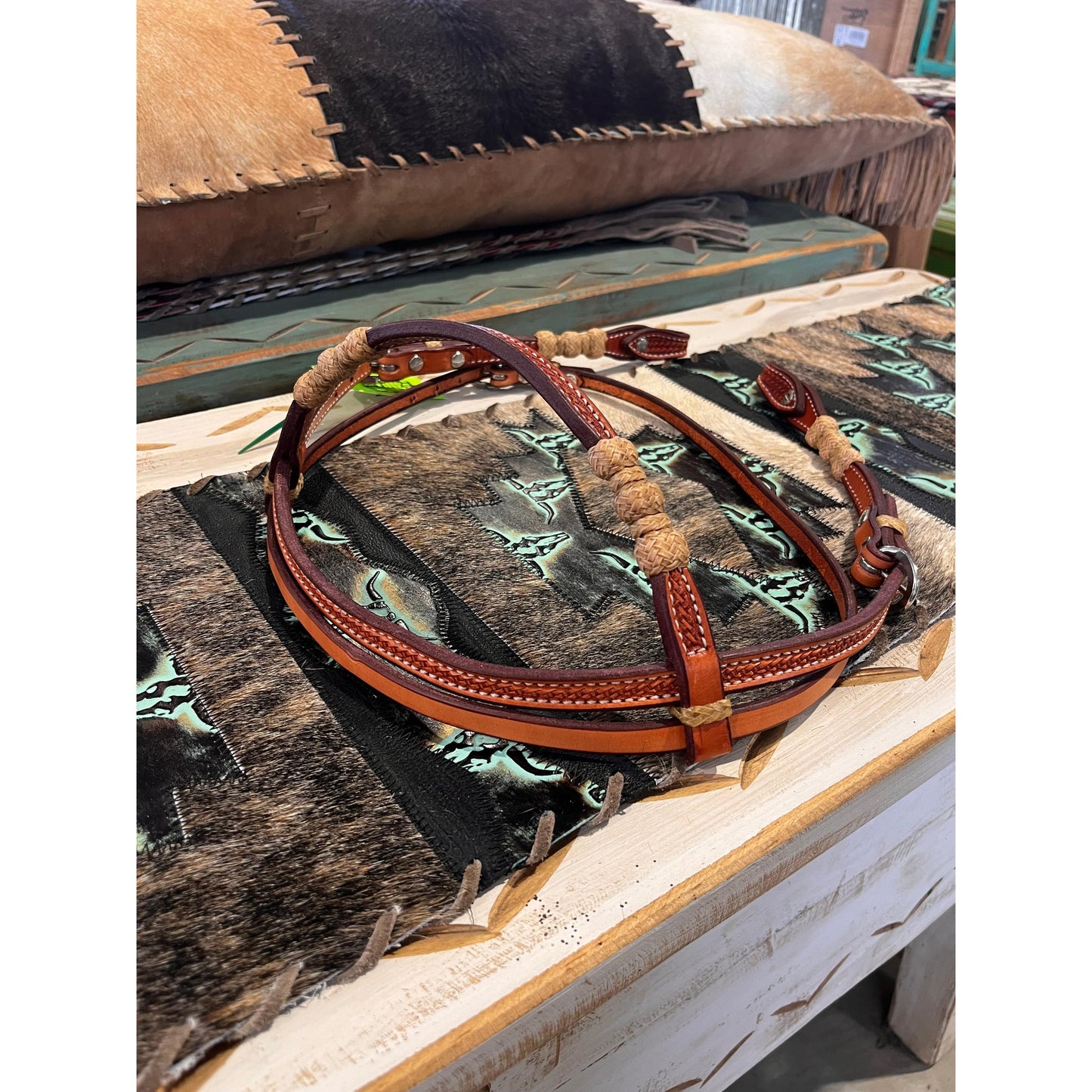 Irvine's Brow Band Headstall Basket Stamp W/Rawhide