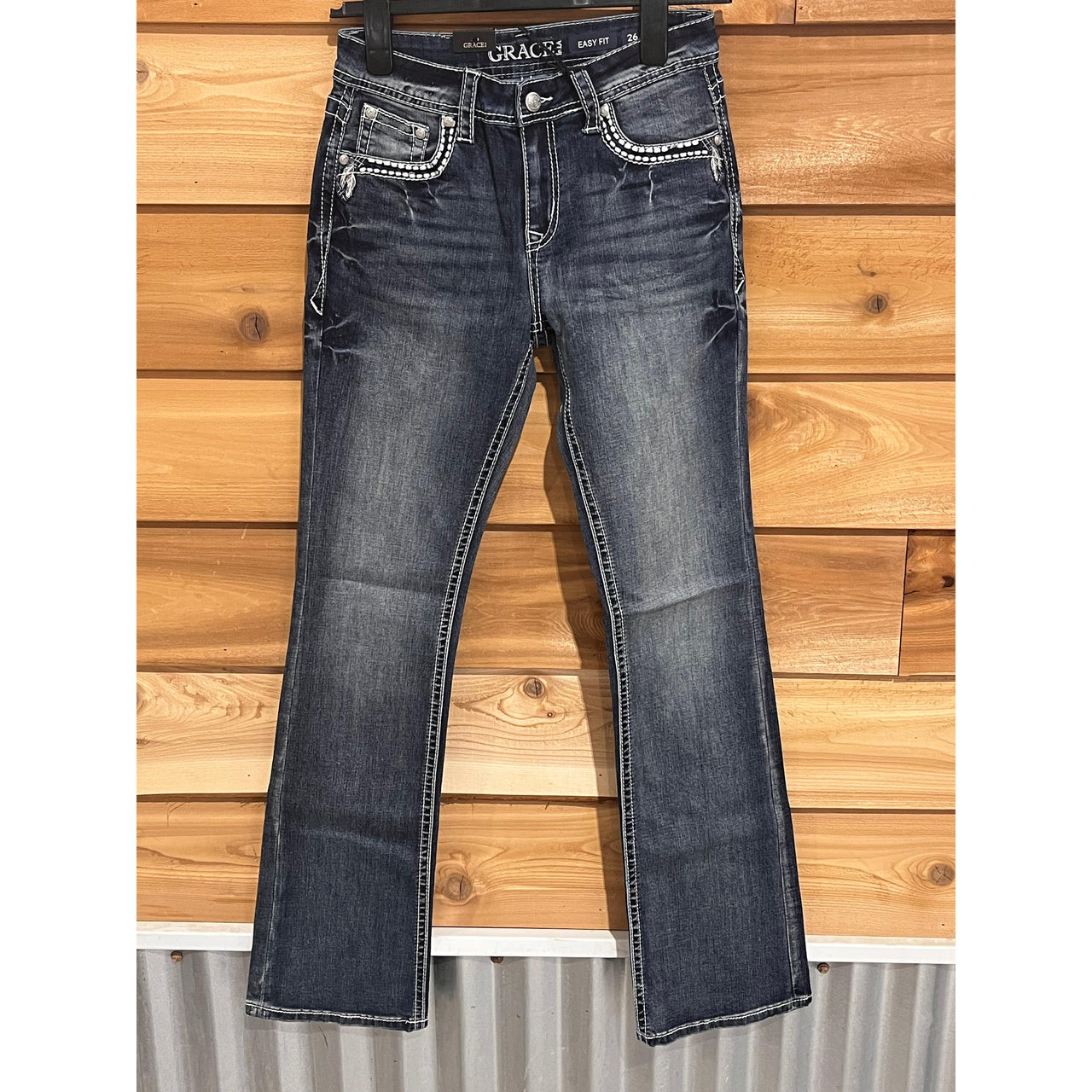 Grace in LA Women's Midrise Feather Bootcut Jeans