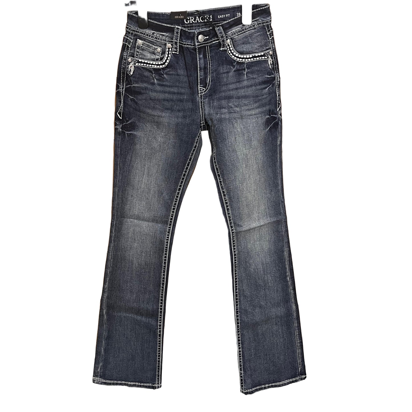 Grace in LA Women's Midrise Feather Bootcut Jeans