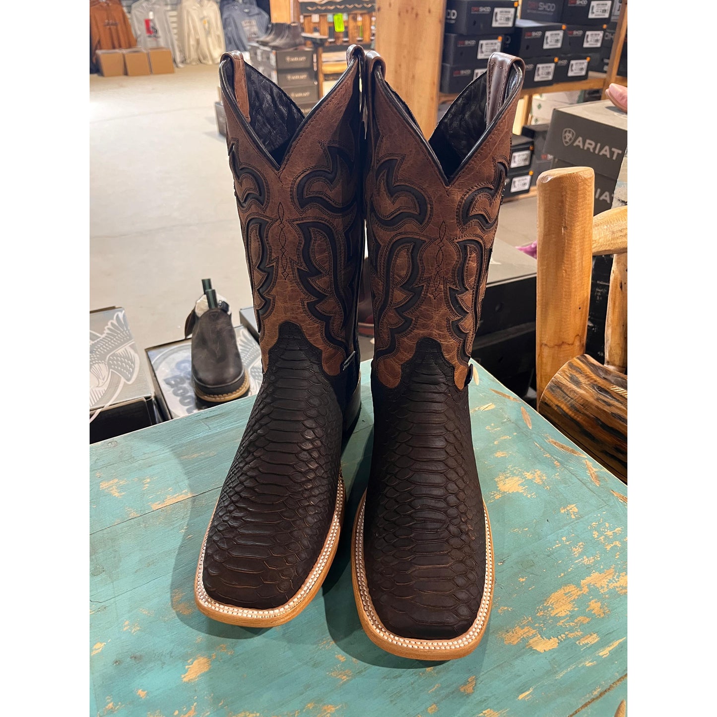 Rock'em Men's Bruce Python Square Toe Cowboy Boot - Matte Brown