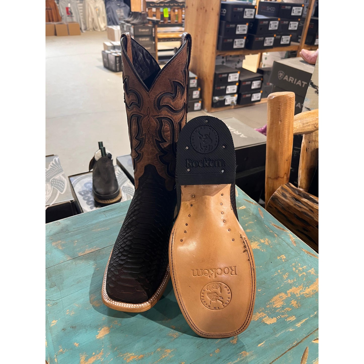 Rock'em Men's Bruce Python Square Toe Cowboy Boot - Matte Brown