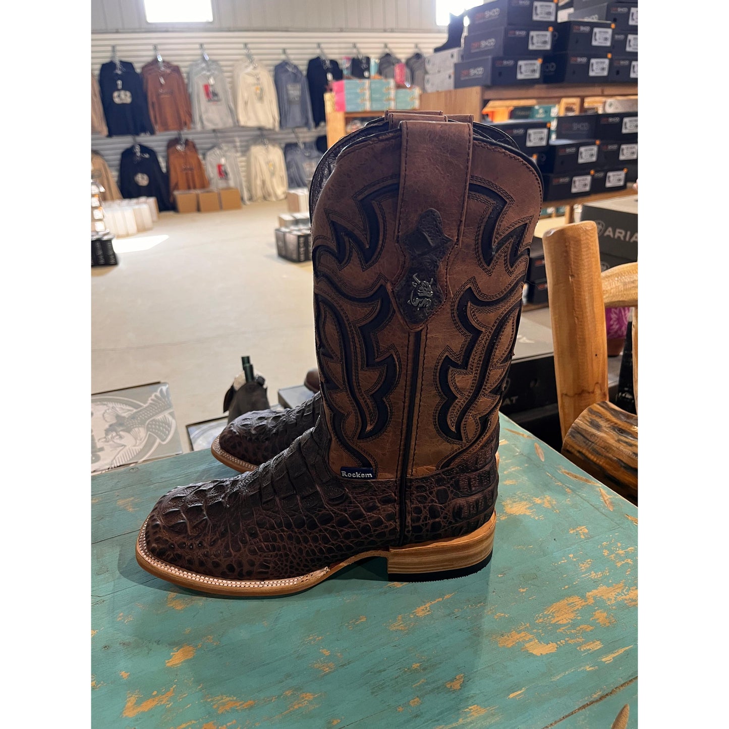 Rock'em Men's Bruce Caiman Hornback Square Toe Cowboy Boot - Matte Brown