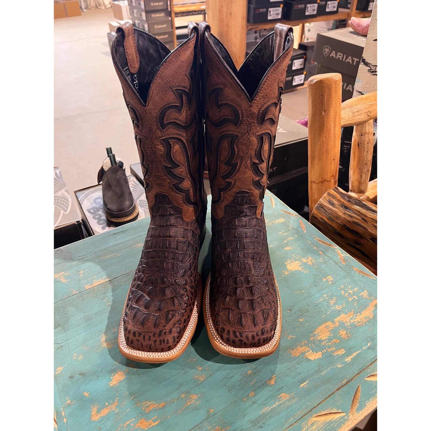 Rock'em Men's Bruce Caiman Hornback Square Toe Cowboy Boot - Matte Brown