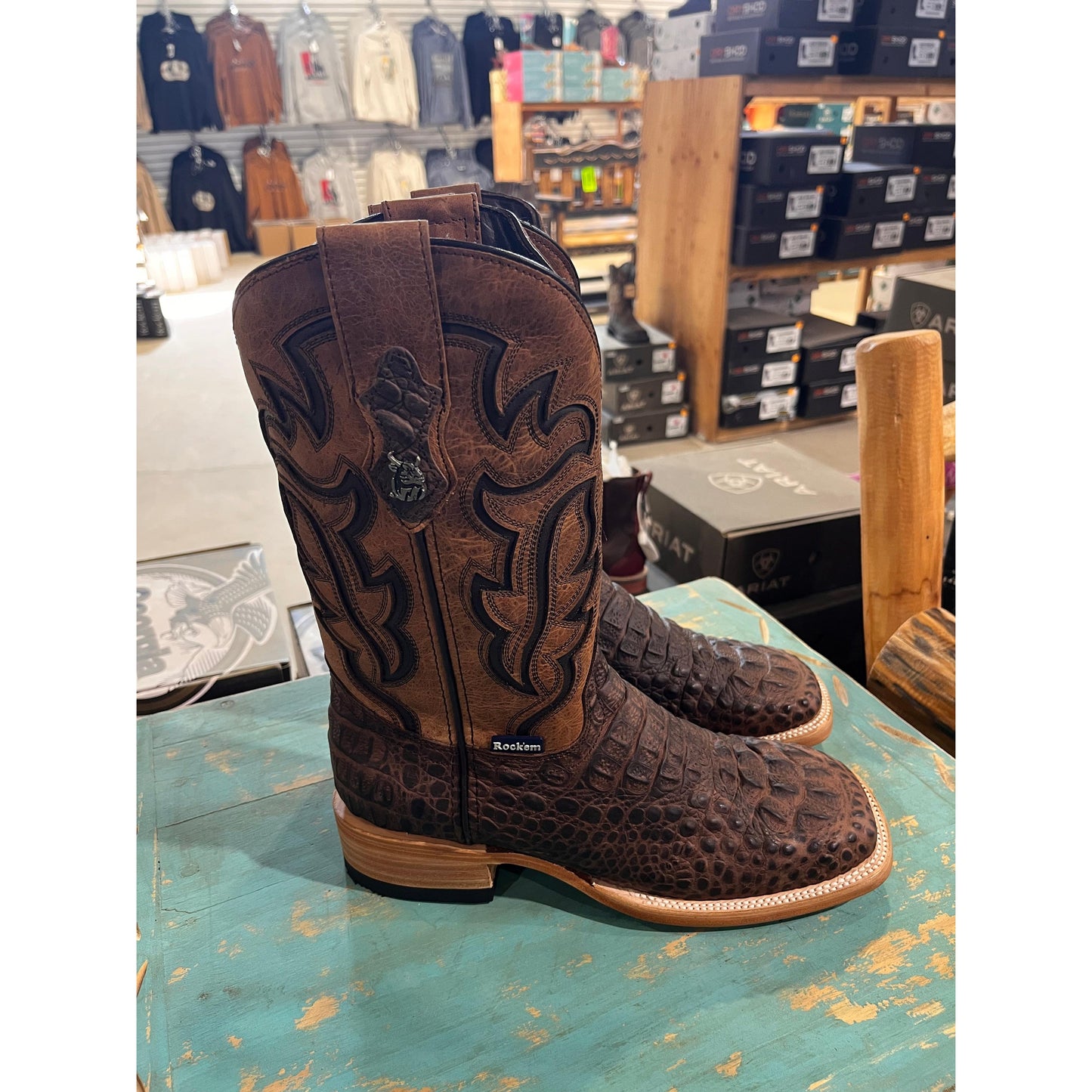 Rock'em Men's Bruce Caiman Hornback Square Toe Cowboy Boot - Matte Brown