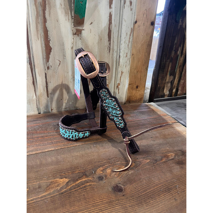 Turquoise Croc Sliding Ear Headstall - Havana