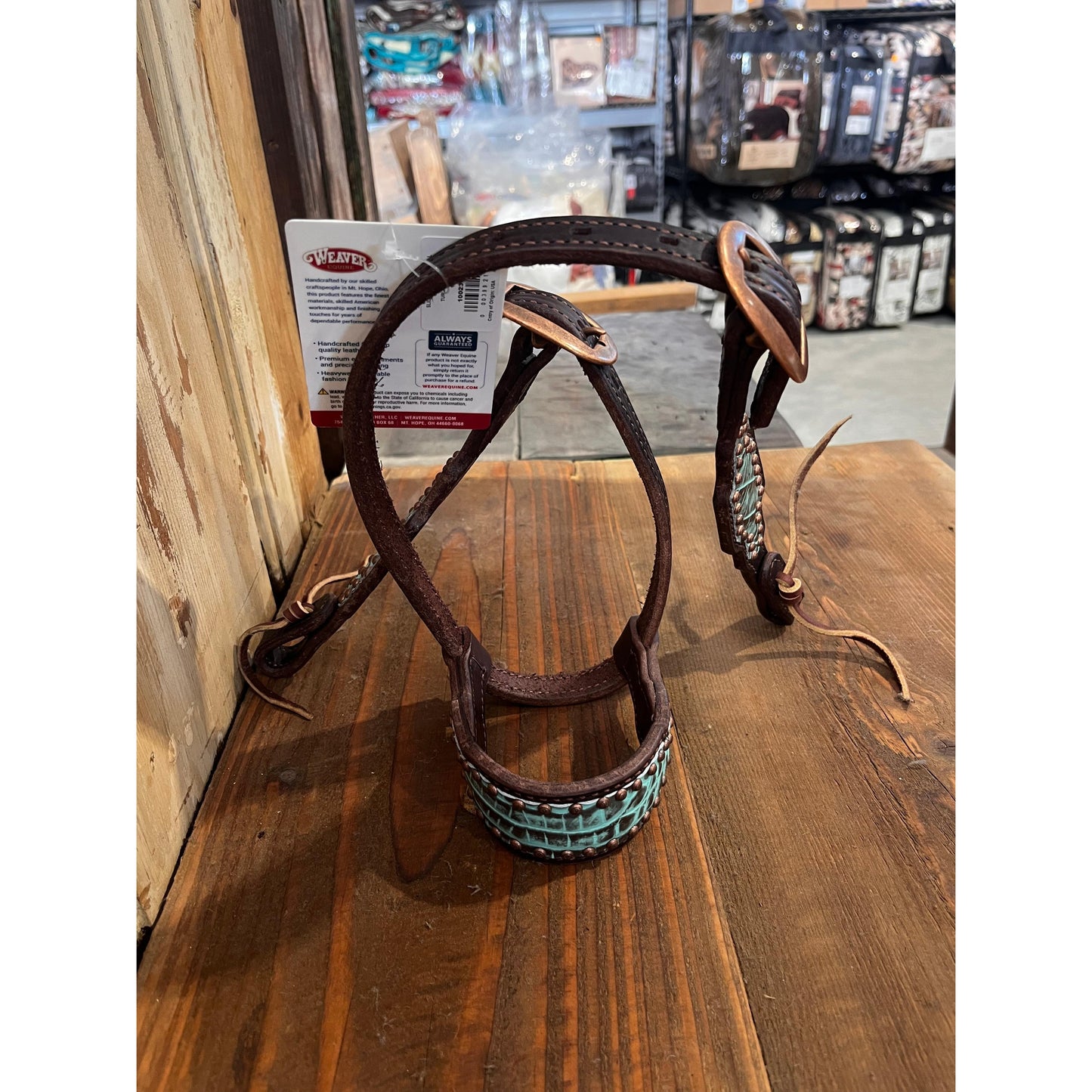 Turquoise Croc Sliding Ear Headstall - Havana