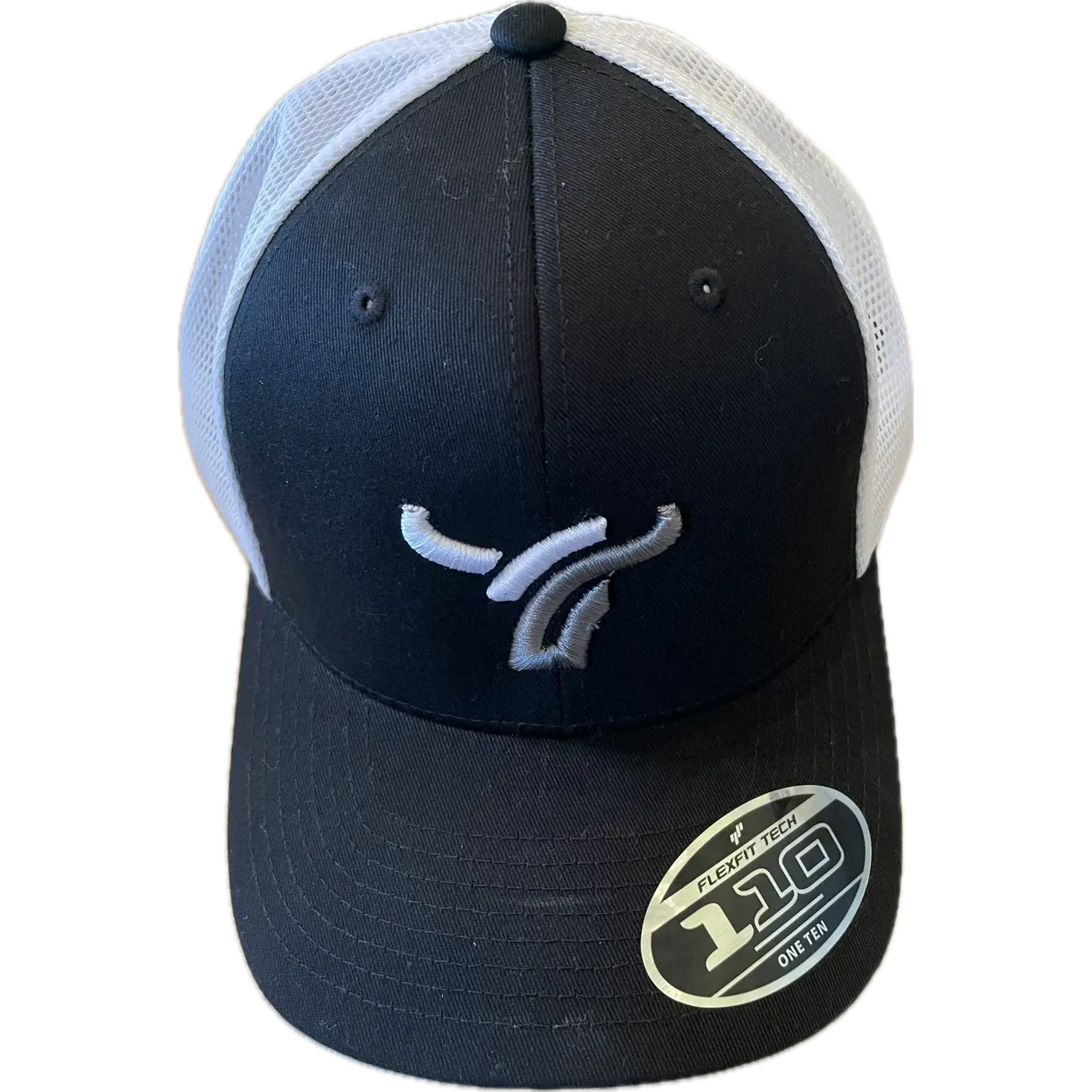 B8 Ranch Apparel 110 Flexfit Mesh with Large Silver White Logo - Black/White