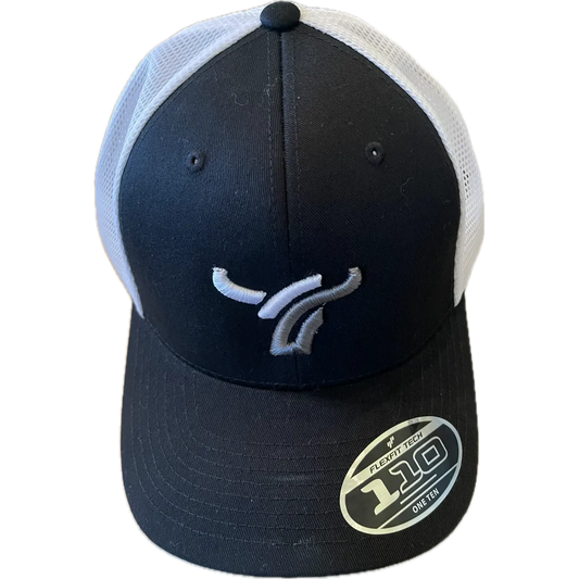 B8 Ranch Apparel 110 Flexfit Mesh with Large Silver White Logo - Black/White