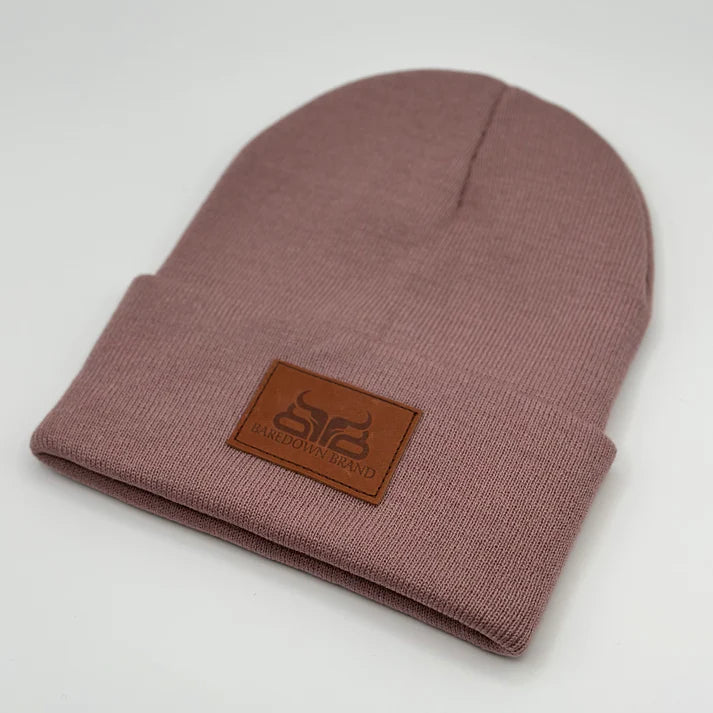 Baredown High Noon-Dusty Rose Leather Patch Beanie