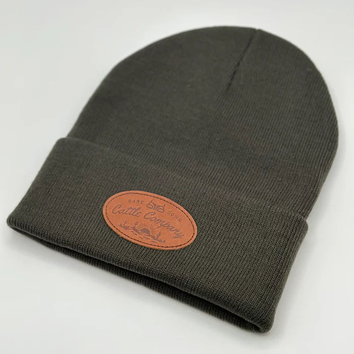 Baredown Cattle Co-Charcoal Leather Patch Beanie