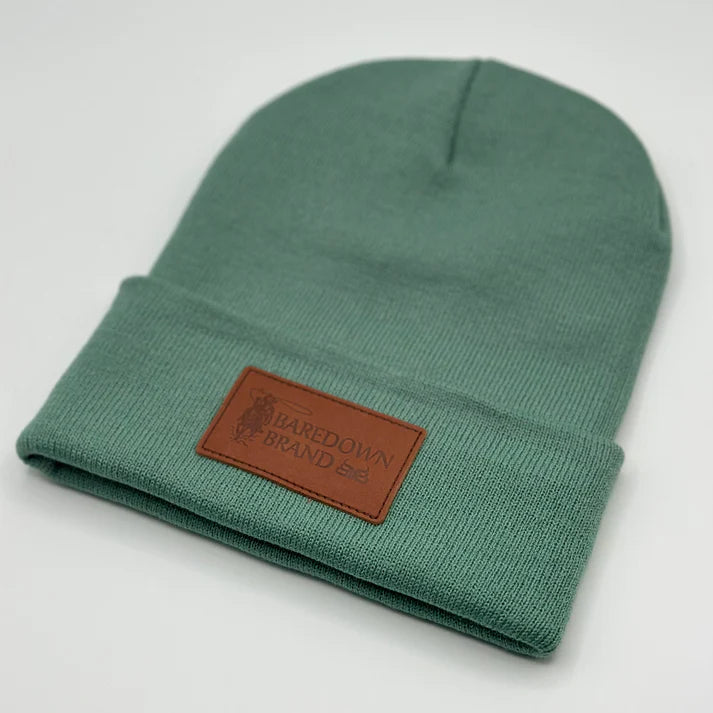 Baredown Roper-Light Green Leather Patch Beanie