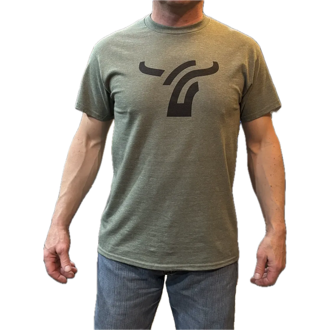 B8 Ranch Apparel Men's Short Sleeve Large Logo Tee Shirt- Military Green