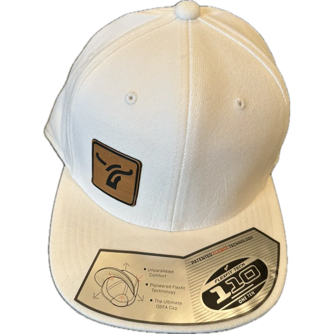 B8 Ranch Apparel 110 Flat Brim Flexfit with Leatherette  Logo - White