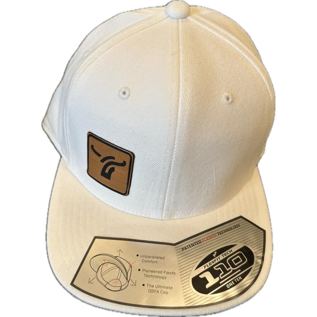 B8 Ranch Apparel 110 Flat Brim Flexfit with Leatherette  Logo - White