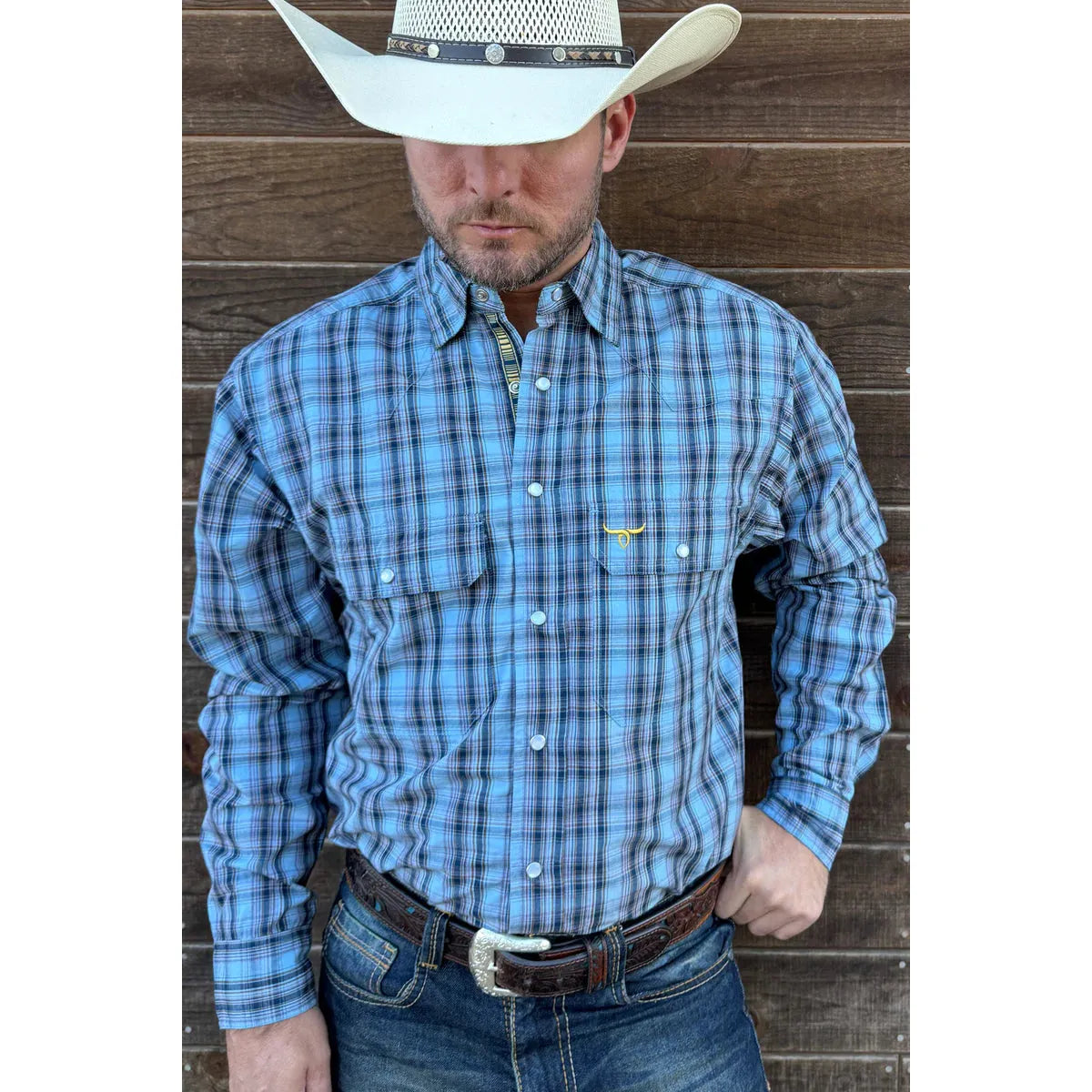 Drover Men's Signature Series Classic Fit The Stockade Snap Shirt - Blue