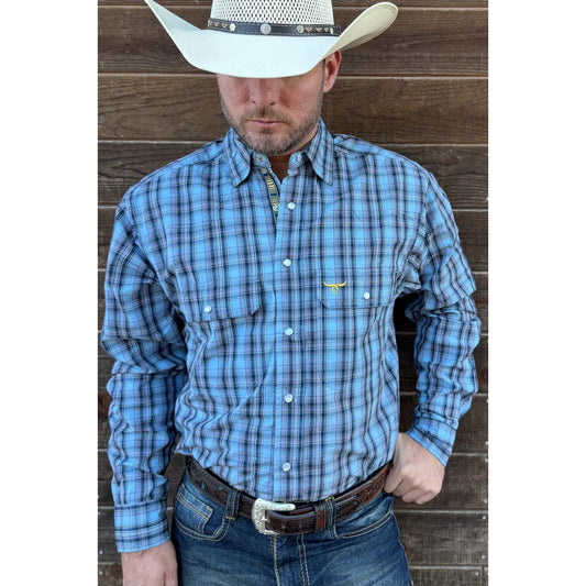 Drover Men's Signature Series Classic Fit The Stockade Snap Shirt - Blue