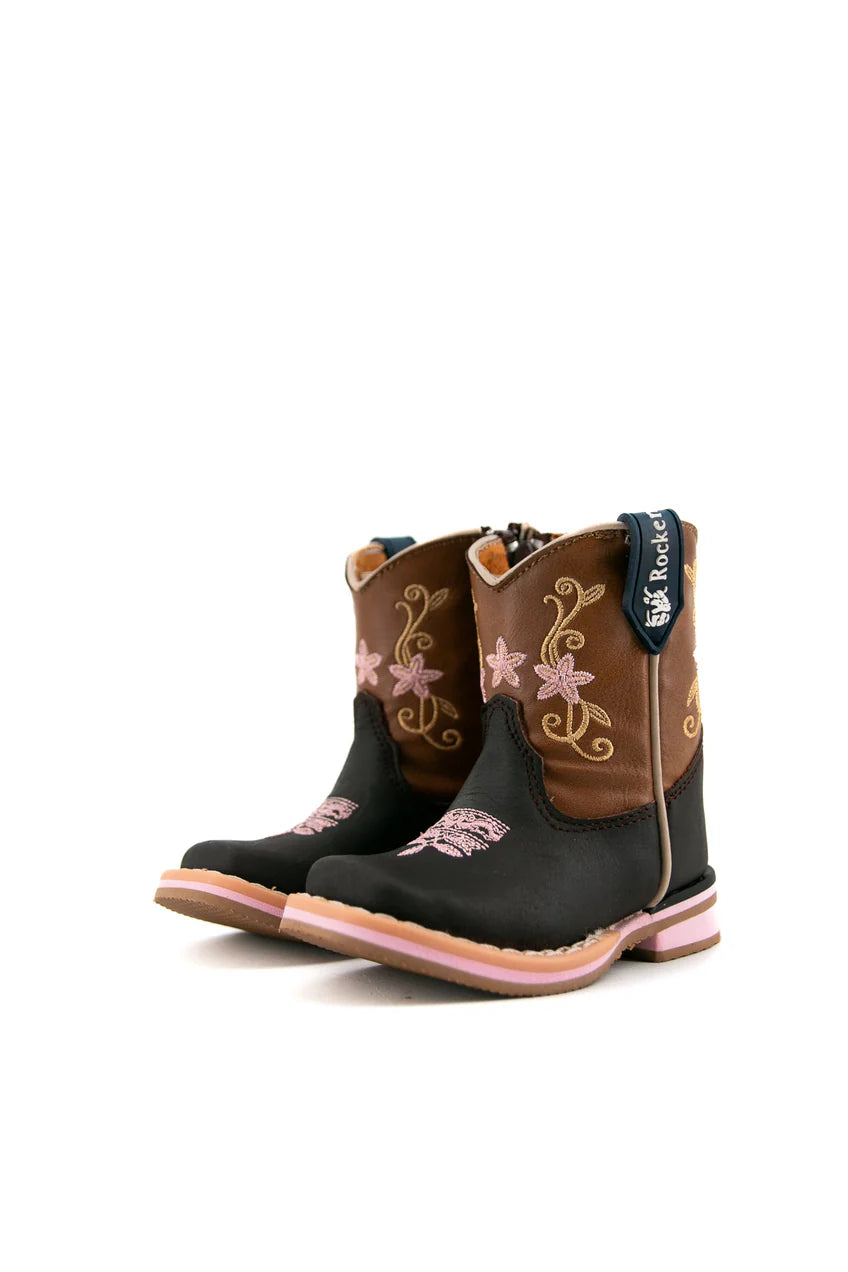 Rock'em Baby Girl Crazy Cafe Honey Flower Boot - Brown/Black