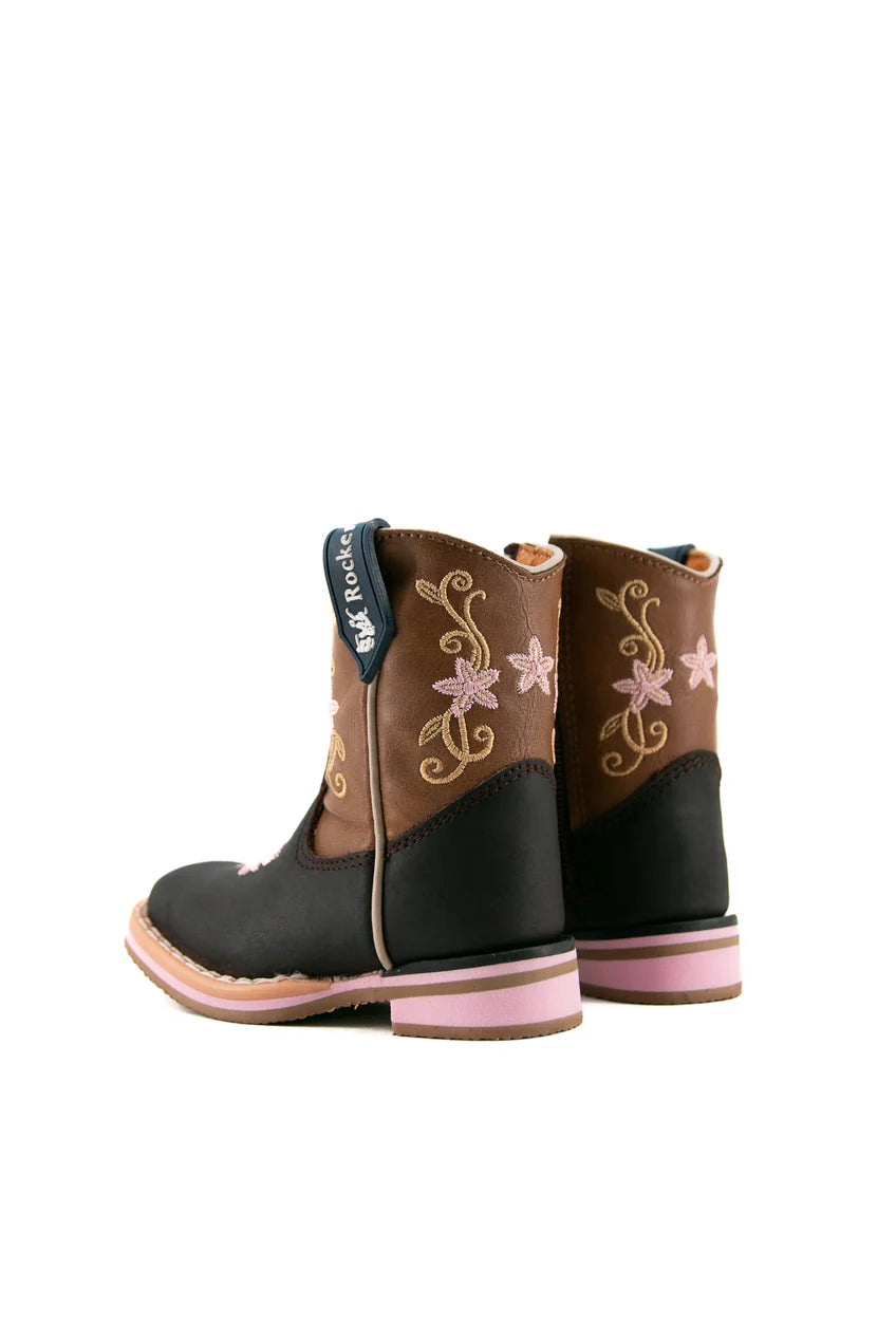 Rock'em Baby Girl Crazy Cafe Honey Flower Boot - Brown/Black