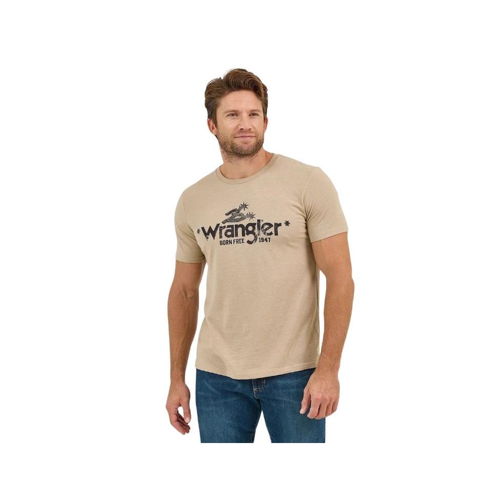 Wrangler Men's Short Sleeve Regular Fit Graphic Tee Shirt- Trench Coat Heather