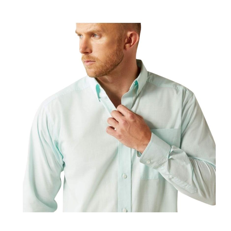 Ariat Men's Long Sleeve Solid Slub Classic Fit Shirt - Mint