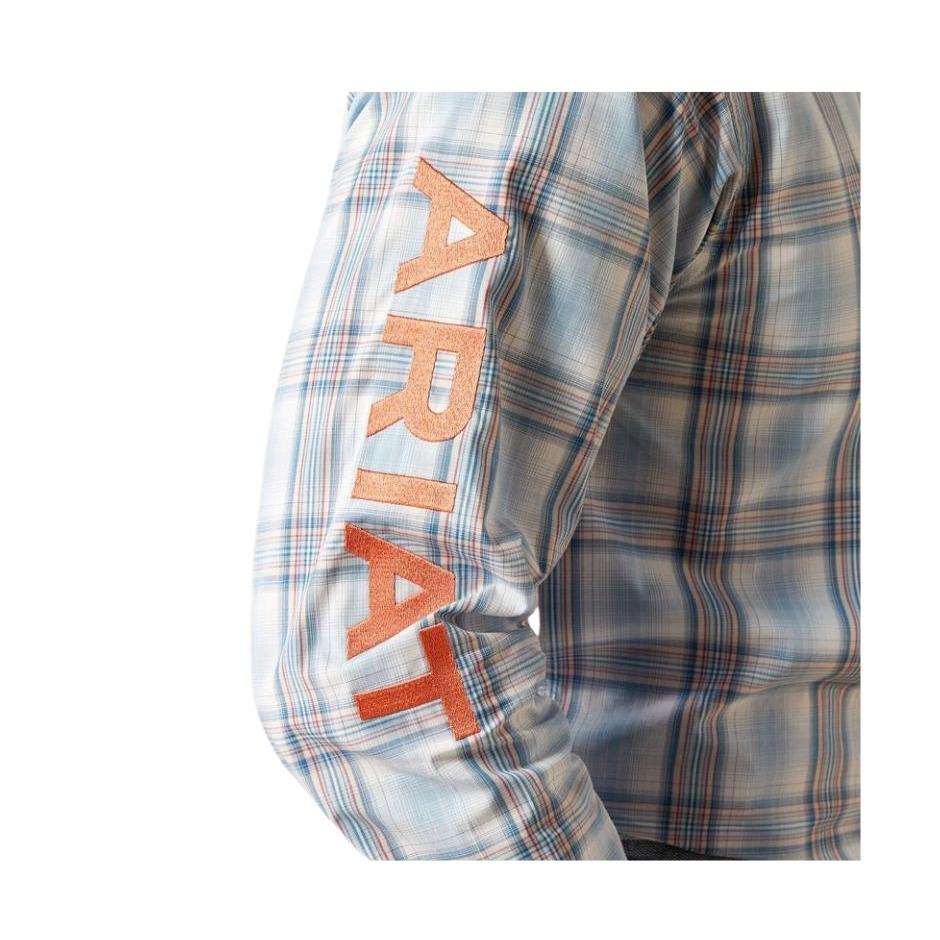 Ariat Men's Long Sleeve Team Finnegan Classic Fit Shirt- Blue/Orange