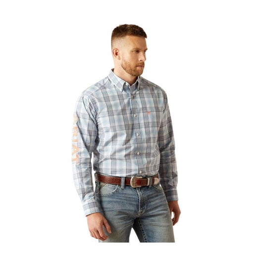 Ariat Men's Long Sleeve Team Finnegan Classic Fit Shirt- Blue/Orange